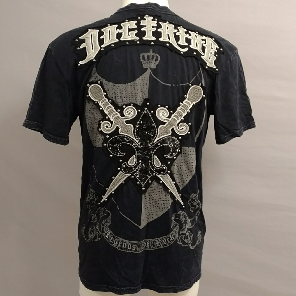 Black Tee Doctrine Legends of Rock USA Made T Shirt Embroidered Graphic Cotton